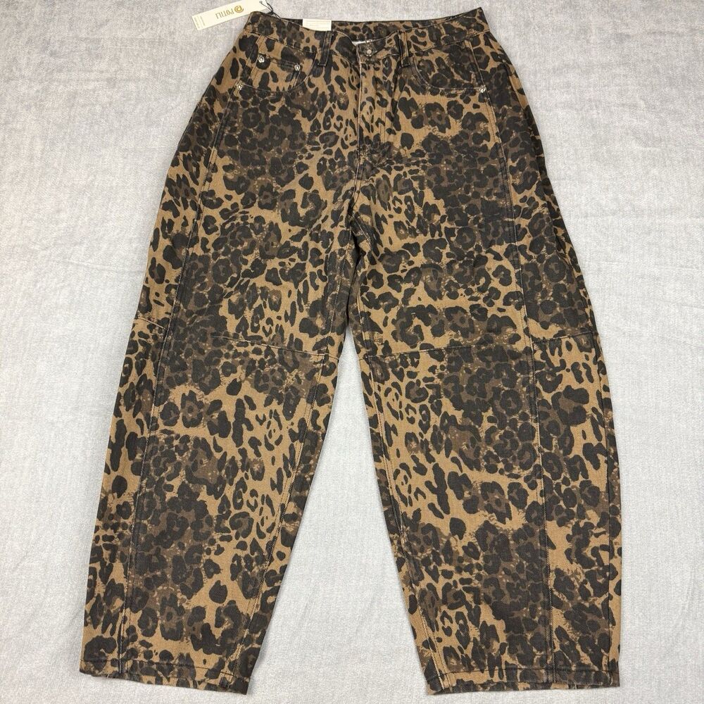 Potili Pants Jeans Women’s Size 12 Wide Leg Leopard Print Fashion Style New